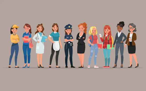 Mujer Diferente Profesión Carácter Vector Diseño — Vector de stock