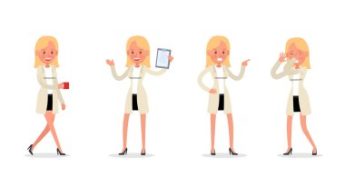 Ofiste çalışan iş kadını ve farklı pozlar veriyor.