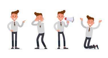 Ofiste çalışan iş adamı ve farklı pozlar 2 numaralı karakter vektör tasarımı