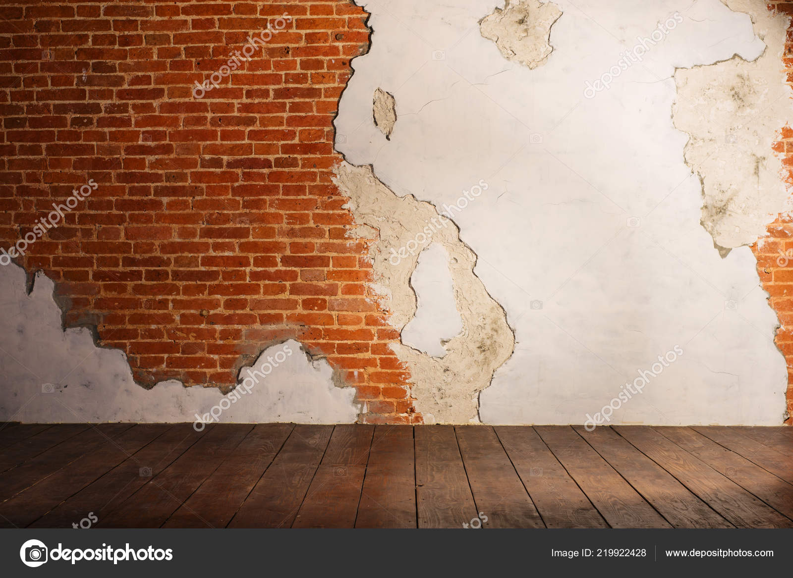 Plastered Brick Wall Wood Interior Background Texture