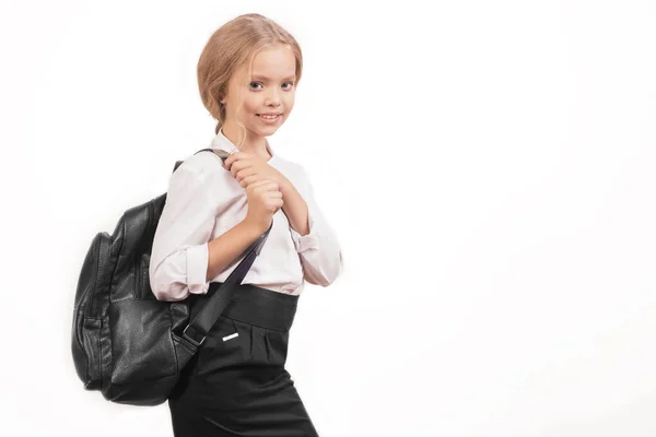 Portrait Smiling Schoolgirl Uniform School Backpack Image — Stock Photo, Image