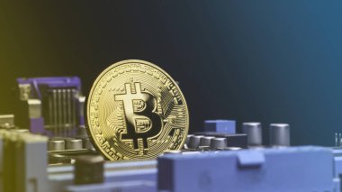 Altın Bitcoin elektronik bilgisayar işlemci kartı - görüntü.
