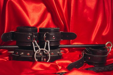 BDSM kıyafet kadar kapatın. Esaret, garip yetişkin seksi oyunlar, ilginçlik ve Bdsm yaşam tarzı kavramı.