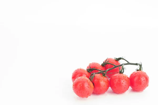 Tomates cherry maduros sobre una ramita sobre un fondo blanco — Foto de Stock