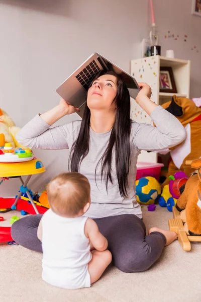 Maman Travaille Maison Ont Stress — Photo