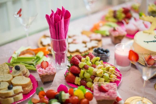 Tasty Food Sweets Festive Table Indoors — Stock Photo, Image