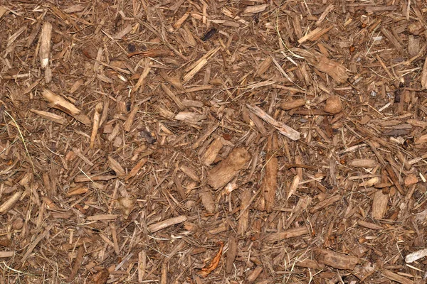 Madeira Mulch Chip Espalhados Grosseiramente Uma Área Ajardinada Jardim — Fotografia de Stock