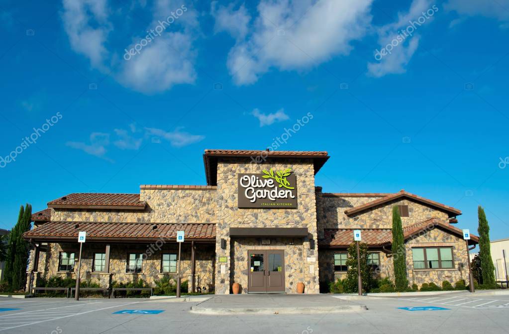 Houston, Texas/USA 08/22/2019: Olive Garden restaurant in Humble, TX. It was founded in 1982 and has become a well-known Italian-American casual dining restaurant currently with around 1000 locations in the US, Canada and Mexico.