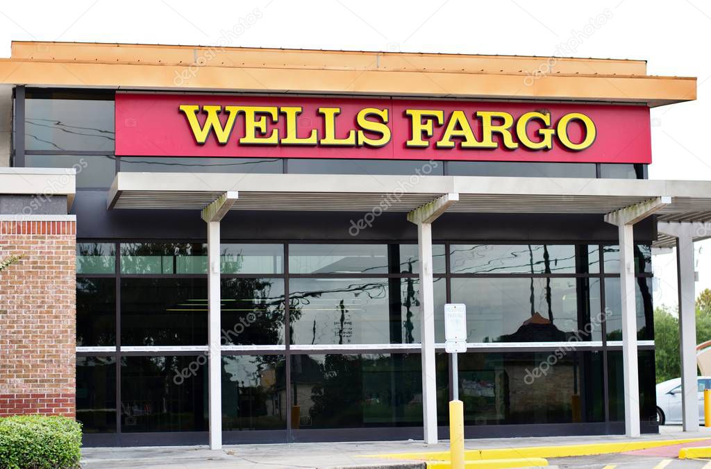 Houston, Texas/USA 09/06/2019: Wells Fargo banking institution outlet located in Humble, Texas. It was founded back in 1852 in San Francisco, California. It is one of the worlds largest banks today.