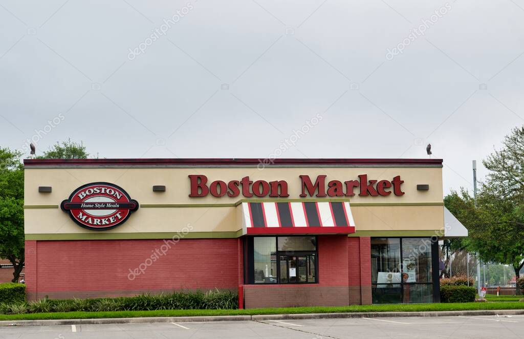 Houston, Texas/USA 03/25/2020: Boston Market building exterior in Houston, TX. Fast casual restaurant chain serving rotisserie style meals since 1985.