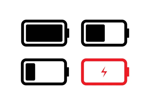 Battery Icon Set Collectie Platte Stijl Geïsoleerd Witte Achtergrond Energie — Stockvector