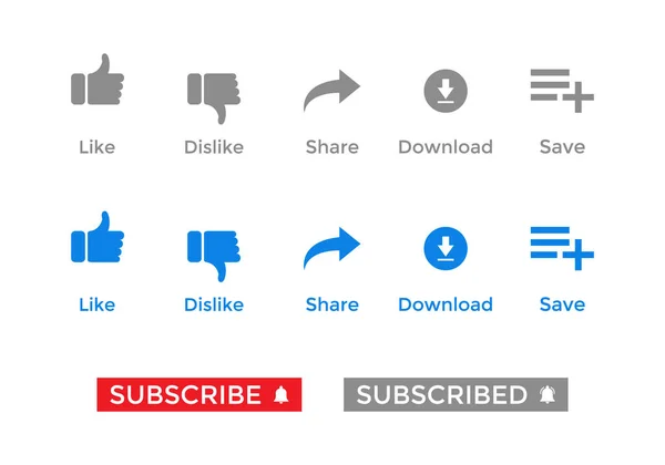 Icon Set Für Channel Vorhanden Dislike Share Download Und Subscribe — Stockvektor