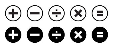 Hesap makinesi anahtar ikon vektörü. Artı, eksi, bölme, çarpma ve eşitlik sembolü.