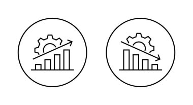İş büyümesi ve düşüş çizelgesi simgesi. Dairesel hatlarda verimlilik, performans ve verimlilik analizi sembolü