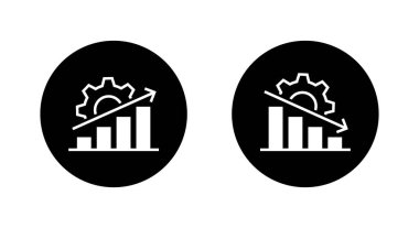 Verimlilik ve performans için bar çizelgesi simgesine sahip bir vites. Siyah çemberde iş büyümesi ve azalma sembolü