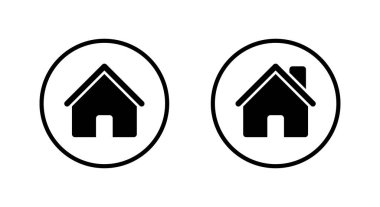 Ev, ana sayfa ikonu dairesel hatlarda. Ev, bina ve emlak sembolü.