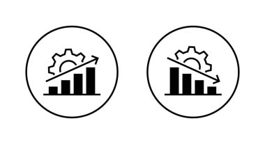 Verimlilik ve performans için bar çizelgesi simgesine sahip bir vites. Dairesel hatlarda iş büyümesi ve düşüş sembolü