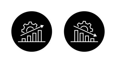Büyüme ve düşüş çubuk grafik simgesi dişli. İş verimliliği, performans, başarı ve başarısızlık simgesi siyah çemberde