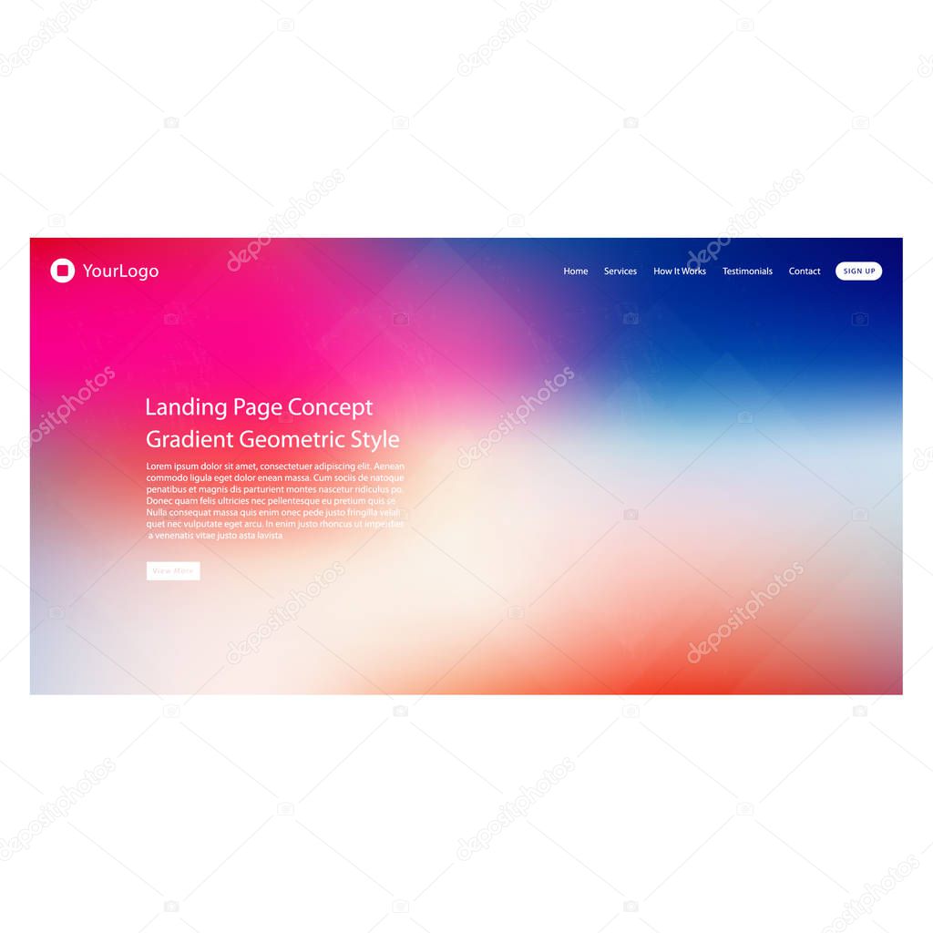 Vector illustration of website header for site template. Landing Page template with gradient light.