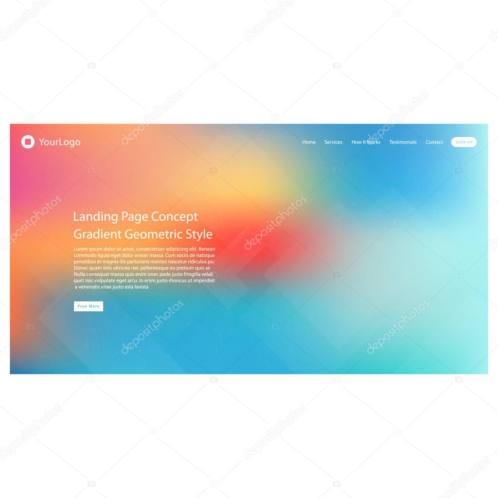 Vector illustration of website header for site template. Landing Page template with gradient light.