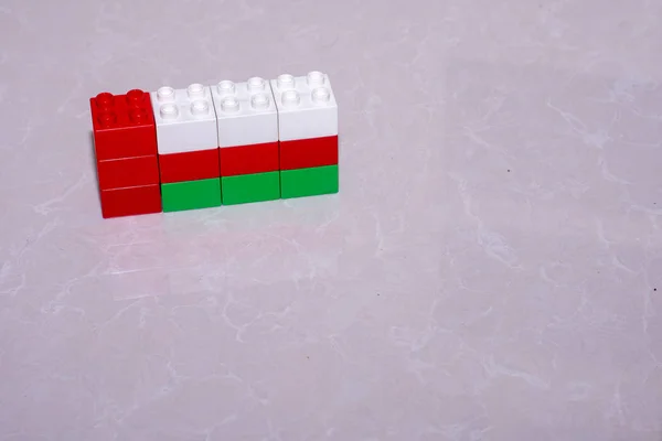 Omanische Flagge Weiß Rot Und Grün Aus Spielzeugklötzen Auf Einer — Stockfoto