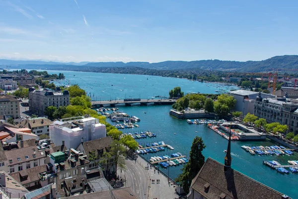 Zuichsee Θέα Από Ψηλά Στη Ζυρίχη Ελβετία Χώρου Wasserkirche Βουνά — Φωτογραφία Αρχείου