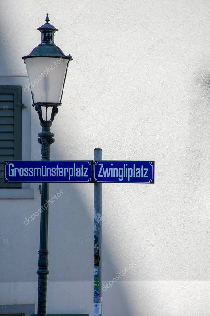 Zwingli and Grossmunster Street sign