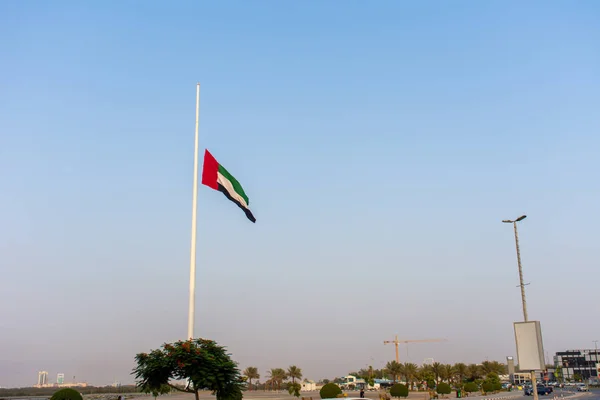 United Arab Emirates Flag flies at half mast due to mourning