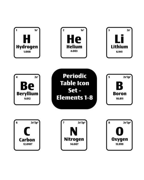 Tableau Périodique Des Éléments Bouton Icône Noir Blanc Éléments Numéro — Image vectorielle