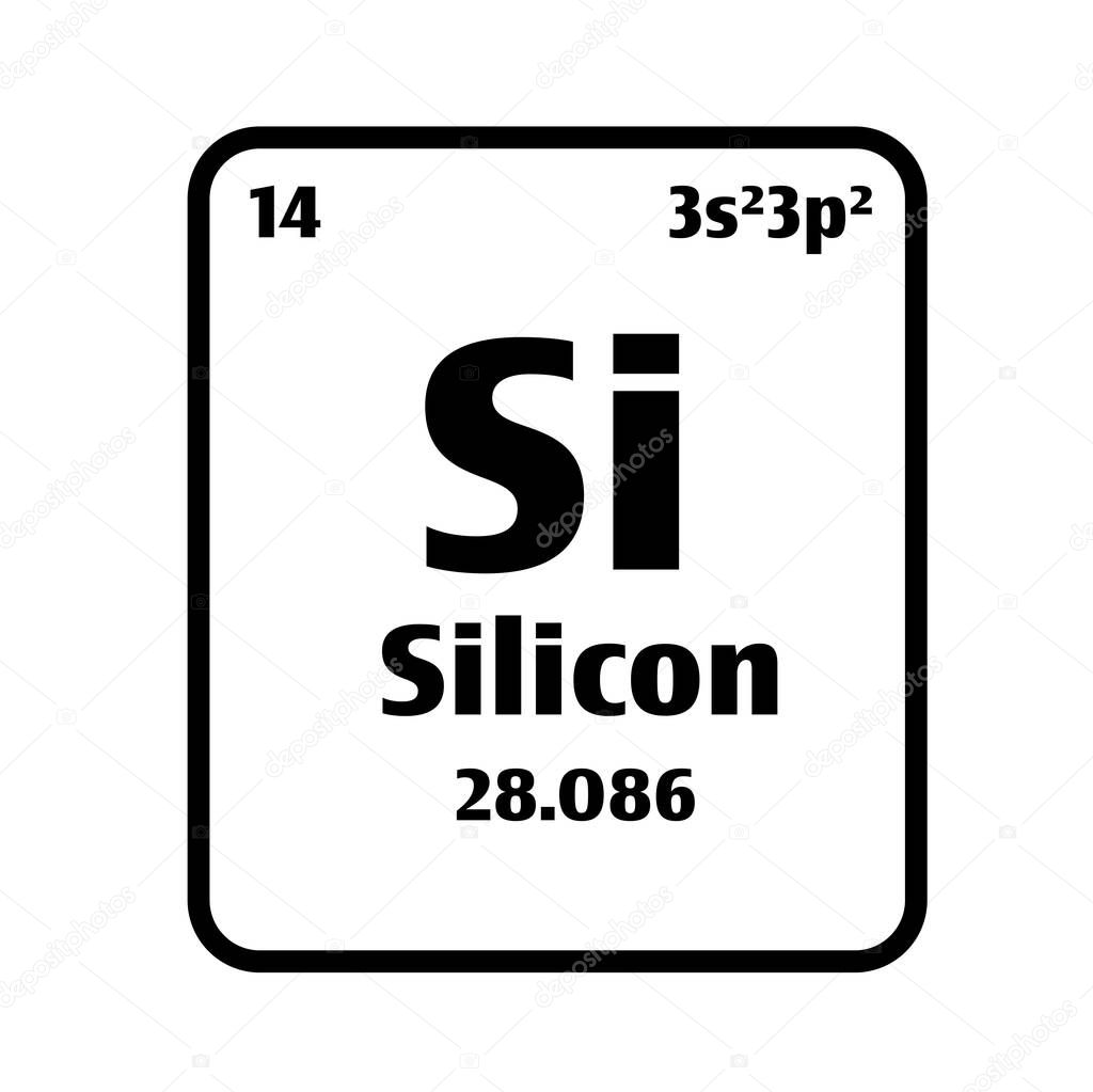 Silicon (S) button on black and white background on the periodic table of elements with atomic number or a chemistry science concept or experiment.