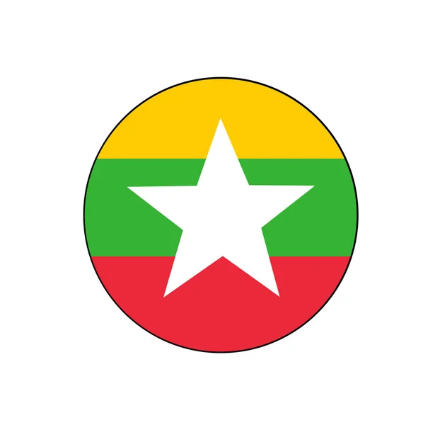 Myanmar Birma Vlag Knop Afgerond Geïsoleerd Wit Voor Aziatische Land — Stockvector