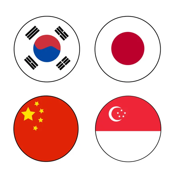 Grote Aziatische Land Vlag Knop Afgerond Geïsoleerd Wit Voor Azië — Stockvector