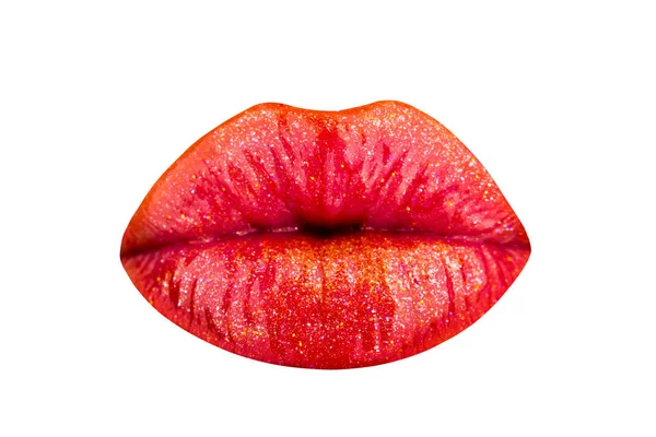 Sexy lippen. Rode lip. Close up van sexy mollige zachte lippen met rode ipstick. Professionele make-up lip gloss cosmetisch product. Gezicht huid mond perfectie vlekkeloze concept. Lippenverzorging en schoonheid — Stockfoto