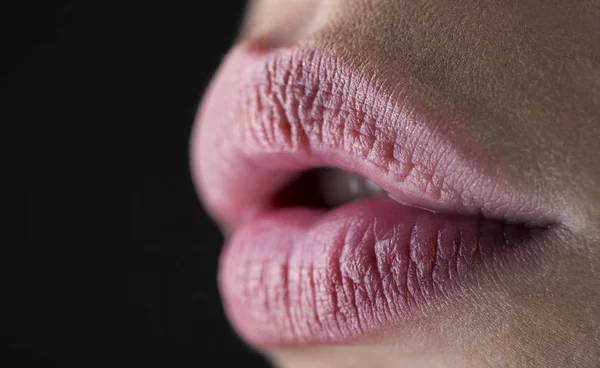 Seksi, şehvetli dudak, ağız açık. Dudak koruma. Dudak bakım ve güzellik. Güzel kadın sağlıklı dudaklar closeup. Kadının dudak. Kadın modeli ağız ile pürüzsüz mükemmel cilt. Yüksek çözünürlük — Stok fotoğraf