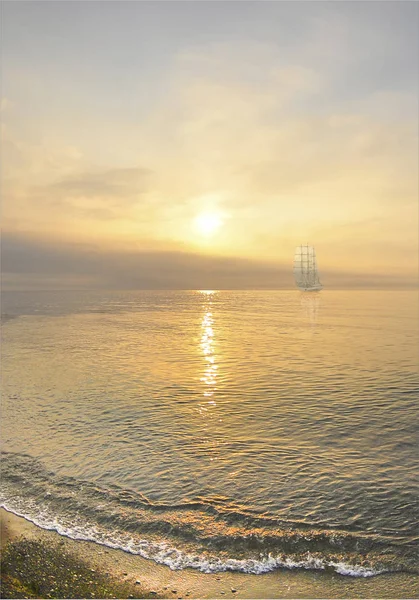 Seascape Wschodzie Słońca Łodzi — Zdjęcie stockowe