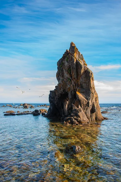 Морской пейзаж со скалой — стоковое фото
