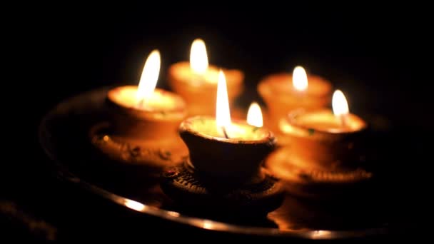 Beautiful Earthen Lights Lamps Decoration Festival Christmas Diwali Night — Stock Video