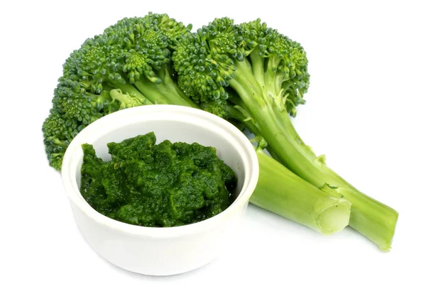 Fresh Broccoli Ground Paste White Background — Stock Photo, Image