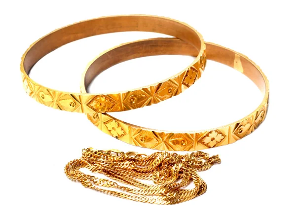 Wedding Gold Bracelets White Background — Stock Photo, Image