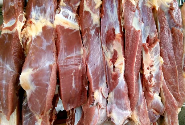 Carne Crua Pendurada Talho Sul Ásia — Fotografia de Stock