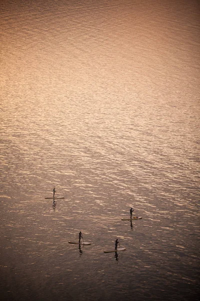 Plan Grand Angle Paddle Boarders Sur Lac — Photo