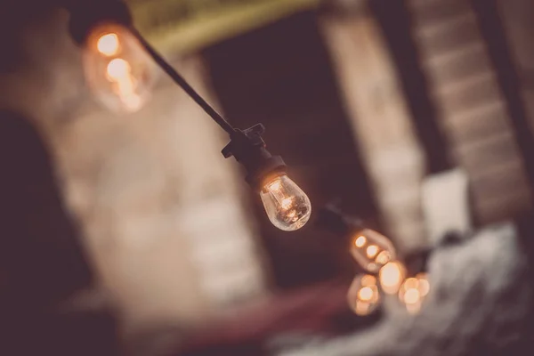 Imagem Cores Uma Grinalda Com Luzes Noite — Fotografia de Stock