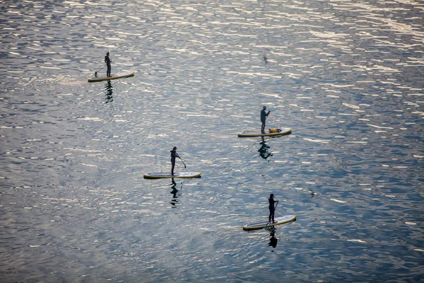 Plan Grand Angle Paddle Boarders Sur Lac — Photo