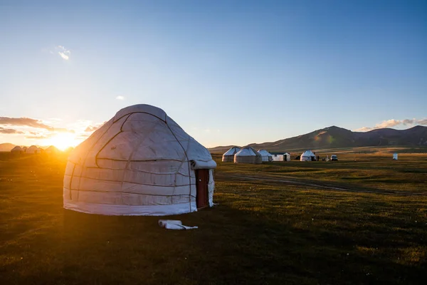 Evening Shot Some Yurts Meadow Kyrgyzstan — Stock Photo, Image