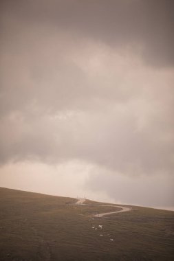 Bükülmüş bir dağ yolunun renkli görüntüsü.