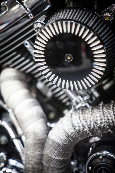Närbild Twin Motorcykelmotor — Stockfoto