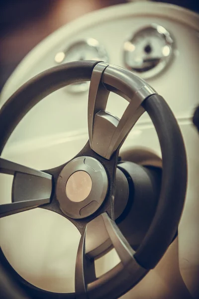 Color Close Shot Steering Wheel Motor Boat — Stock Photo, Image