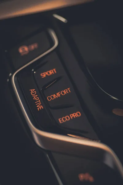 Bliska Strzał Comfort Eco Pro Tryb Przycisku Samochodzie — Zdjęcie stockowe