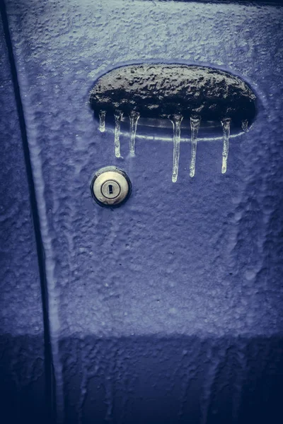 Close Shot Car Frozen Door Lock — Stock Photo, Image