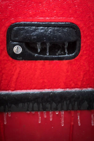 Close Shot Car Frozen Door Lock — Stock Photo, Image